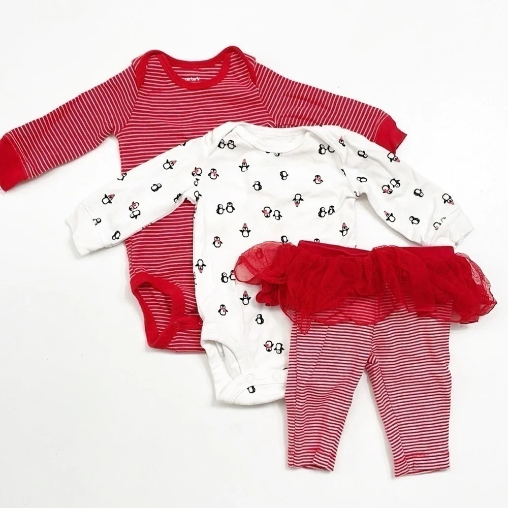 Carter's Christmas penguins baby girls mix & match set